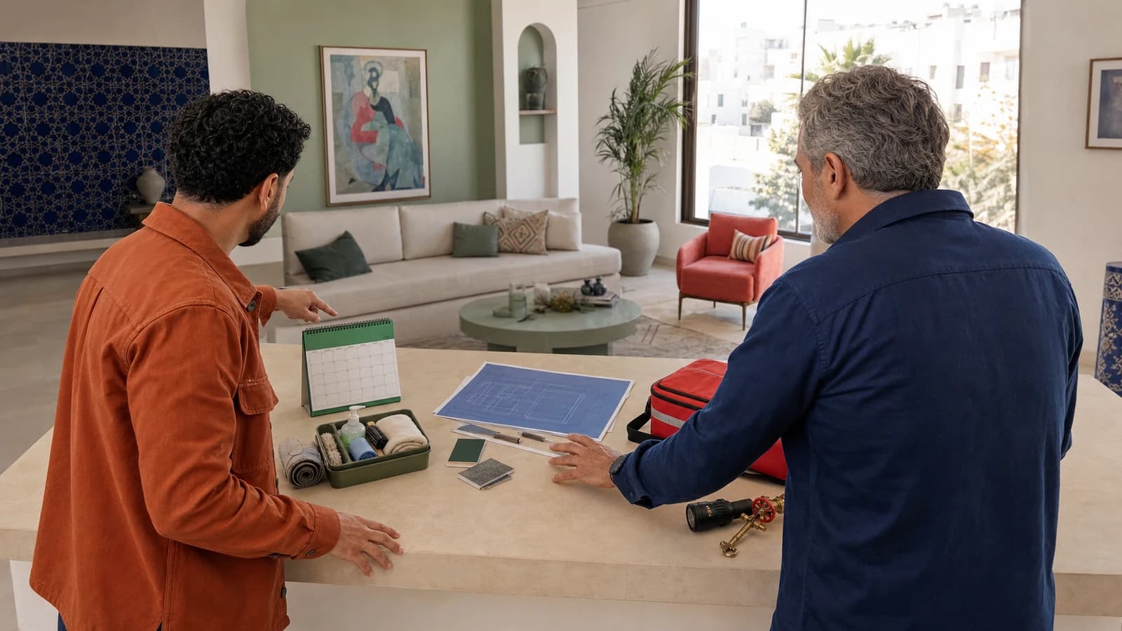 Cliente y profesional comparando una solicitud de servicio y una solicitud de presupuesto